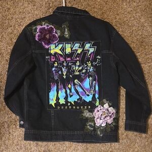 KISS ROCK BAND Universal Thread Black Denim Jean Jacket Repurposed